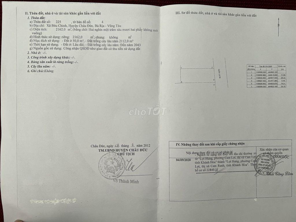 BÁN ĐẤT MẶT TIỀN QUỐC LỘ 56 - BÀU CHINH, CHÂU ĐỨC - DỆN TÍCH KHỦNG