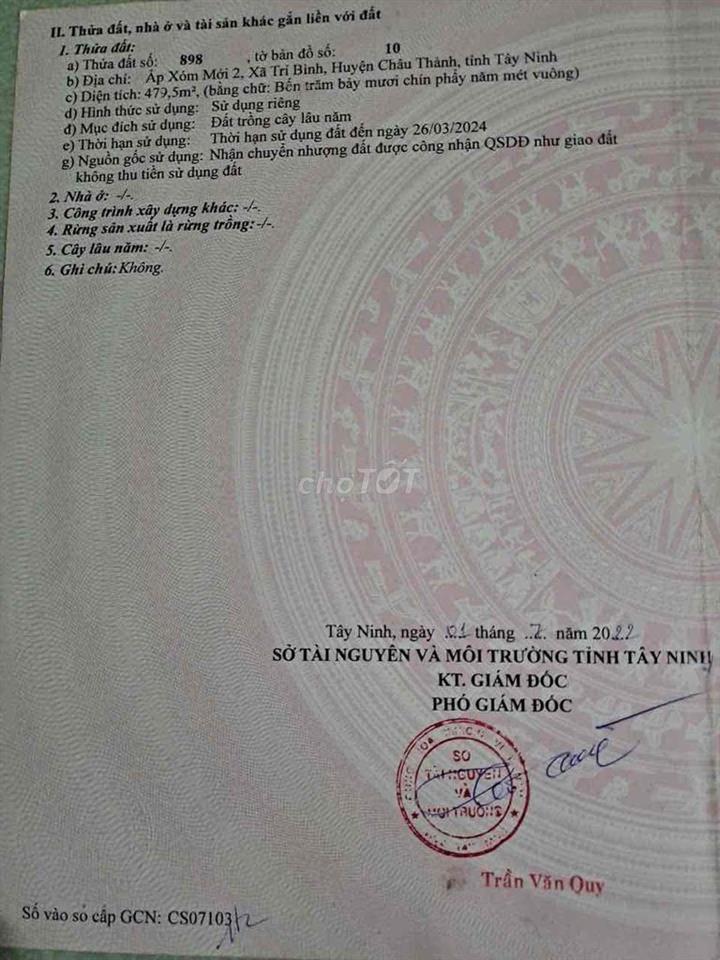Đất Xóm Mới 2 ,Trí Bình , Châu Thành cũ , Tây Ninh