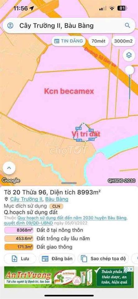 Bán đất 9000m2 giáp KCN Becamex, gần trục đường HCM