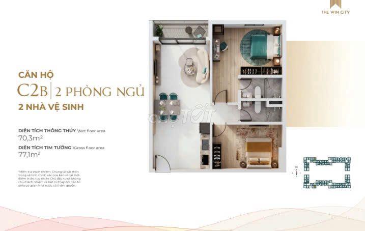 Bán Căn Hộ 2PN2WC 65m2 , Tầng 18, full nội thất An Cường . 