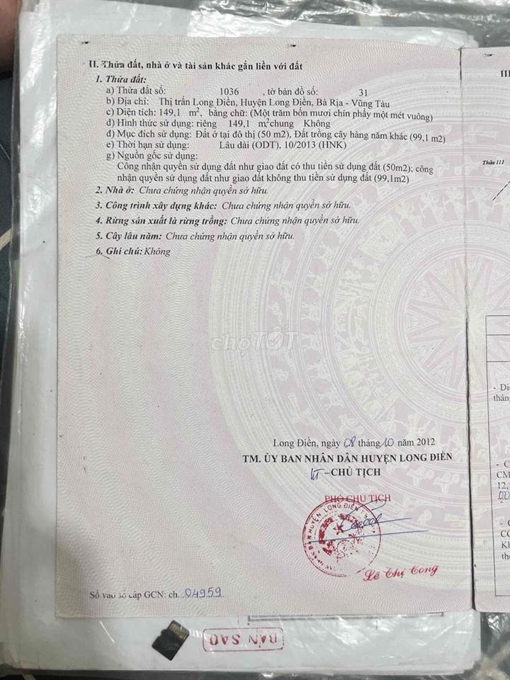 Bán đất khu Cây Quéo, Thị Trấn Long Điền, BRVT