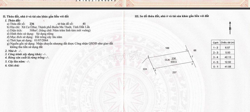 500m2 nông nghiệp sổ sẵn Phường Buôn Ma Thuột