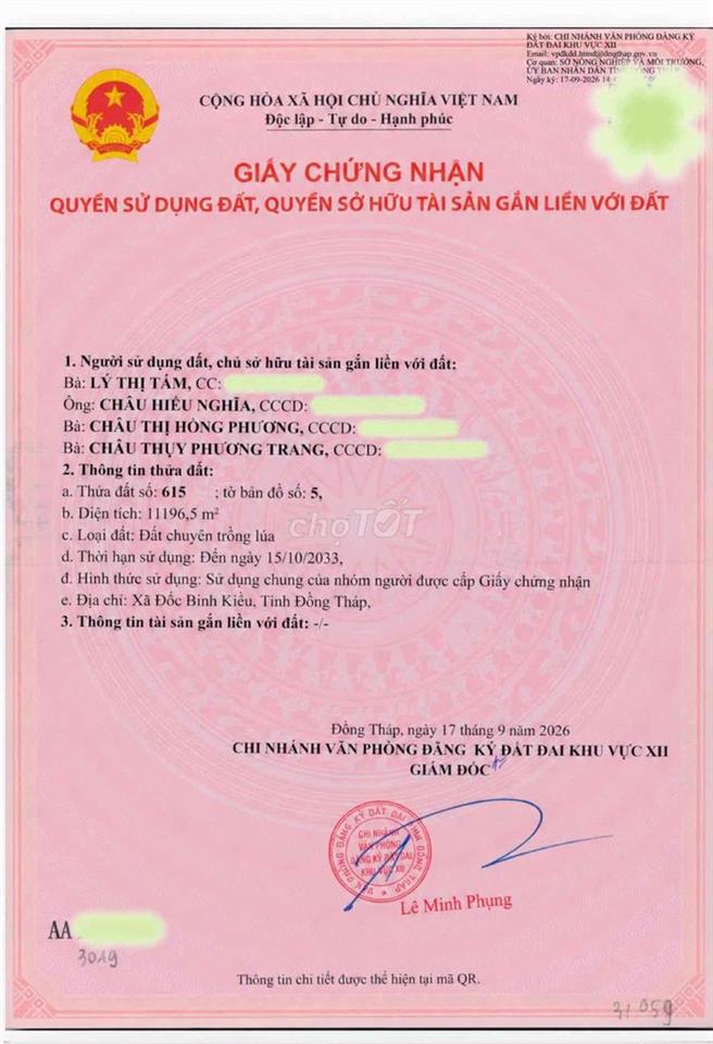 BÁN ĐẤT TRỒNG LÚA KÊNH 500 XÃ ĐỐC BINH KIỀU