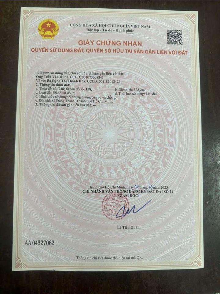 BÁN ĐẤT KÈM DÃY TRỌ 328M2 GIA 1TY8 8P 2KIOT Đ. ĐÔNG THẠNH 6 HÓC MÔN.