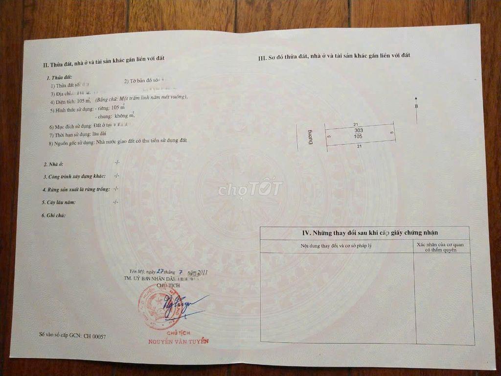 CẦN THANH LÝ LÔ ĐẤT 105M2 GIÁ 990TR , Đ.LÊ THỊ DỆT , TT CỦ CHI , HCM
