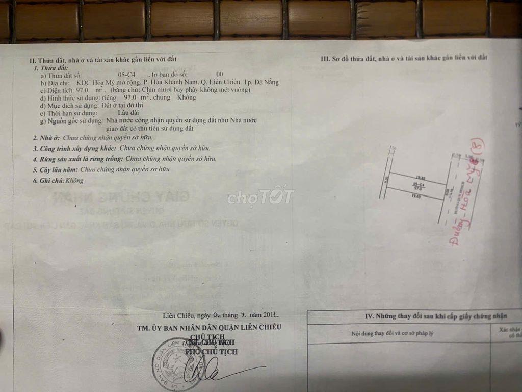 Cần bán lô đất 97 m2 đường Hòa Mỹ 8