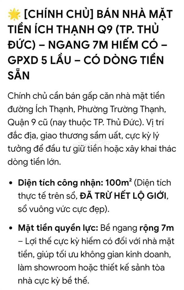 Chính chủ chào bán nhà Mặt tiền 