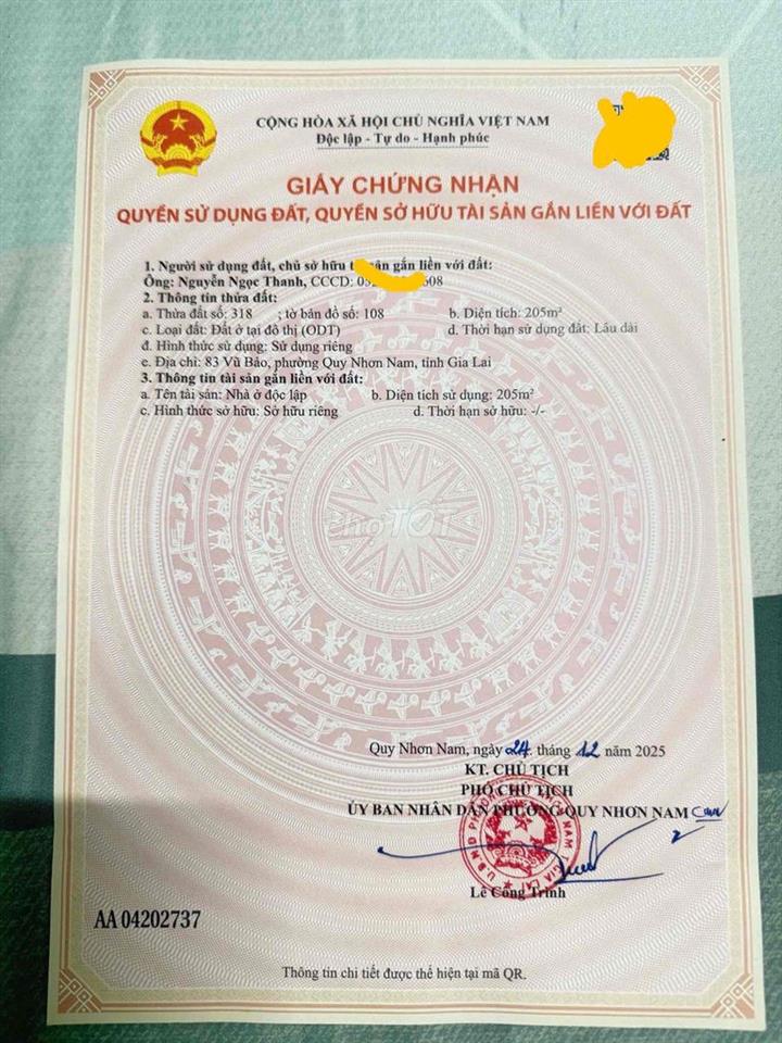 cần bán nhà mặt tiền đuờng vũ bảo dt 205m2 ngang 9m7 dài 20( nở hậu L)