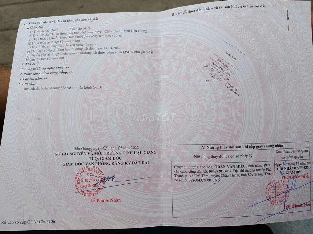 nền thổ cư gần thị trấn ngã 6 