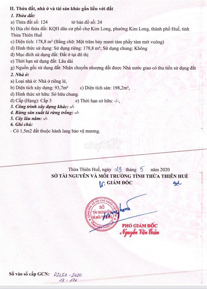 Bán nhà đối diện chợ Kim Long Thành phố Huế