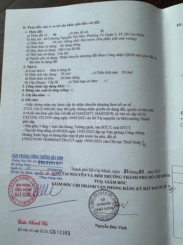 BÁN NHÀ 44/4 NGUYỄN THỊ NHỎ PHƯỜNG CHỢ LỚN TPHCM