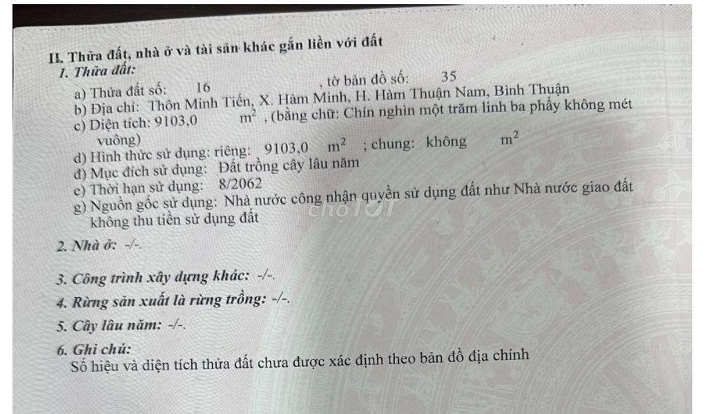 Đất vườn thanh long 32.970 m² tại Hàm Minh, Hàm Thuận Nam