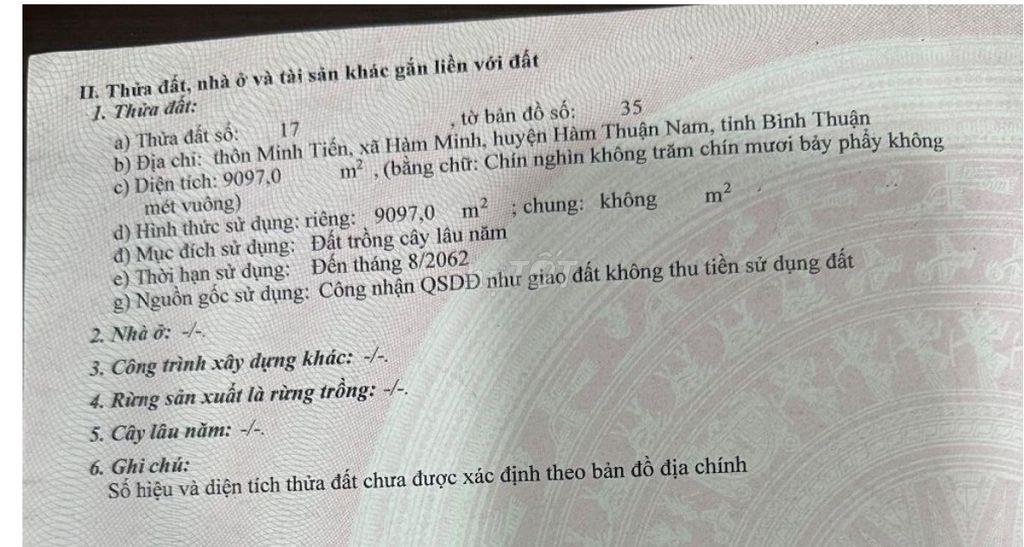 Đất vườn thanh long 32.970 m² tại Hàm Minh, Hàm Thuận Nam