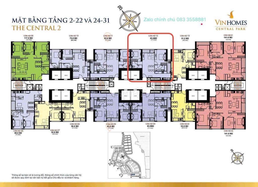 CHÍNH CHỦ BÁN CĂN HỘ VINHOMES CENTRAL PARK – CENTRAL 2 (C2.12)