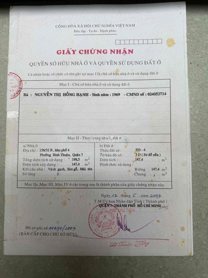 bán nhà hẻm 156 Nguyễn thị thập