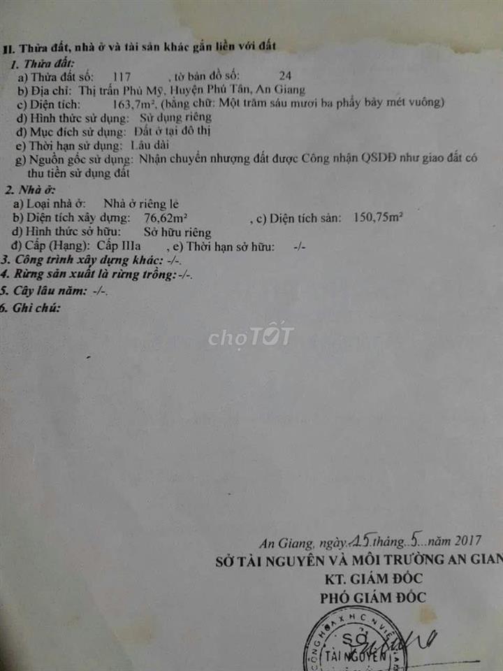 Bán nhà mặt tiền đường chu văn an,ty phú mỹ huyện Phú Tân củ