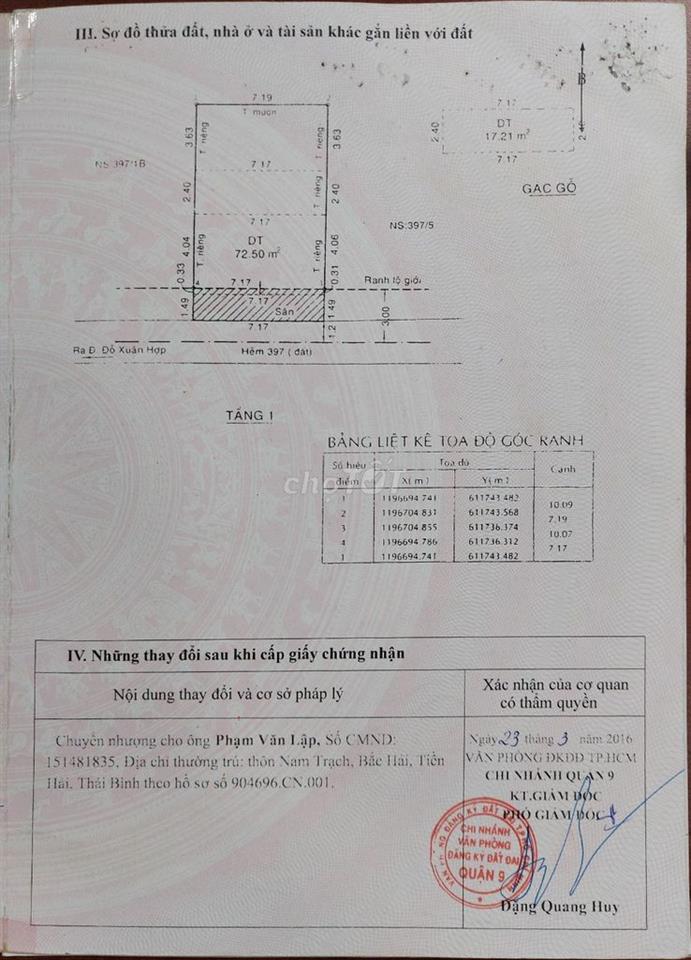 Bán nhà Đường 397 Đỗ Xuân Hợp