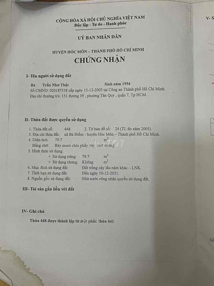 BÁN ĐẤT NÔNG NGHIỆP SỔ RIÊNG – GẦN BẾN XE AN SƯƠNG – KHU DÂN CƯ HIỆN H