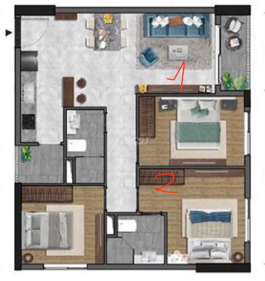 Cho Thuê Căn Hộ The Privia Khang Điền 83m² 3PN 2WC Nhà Mới Đẹp