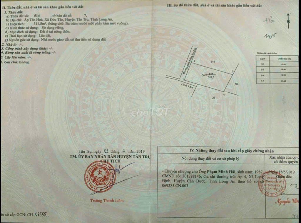 Chính chủ cần bán đất tại huyện Tân Trụ, tỉnh Long An (cũ)