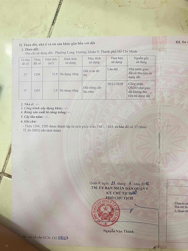 Đất Nguyễn Duy Trinh 1 sẹc Chính Chủ