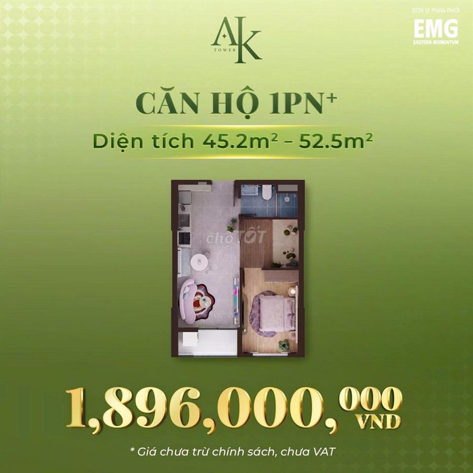 1PN+ 45m² A&K Tower Thuận An 1,896 tỷ, hỗ trợ 68,8tr tiền thuê