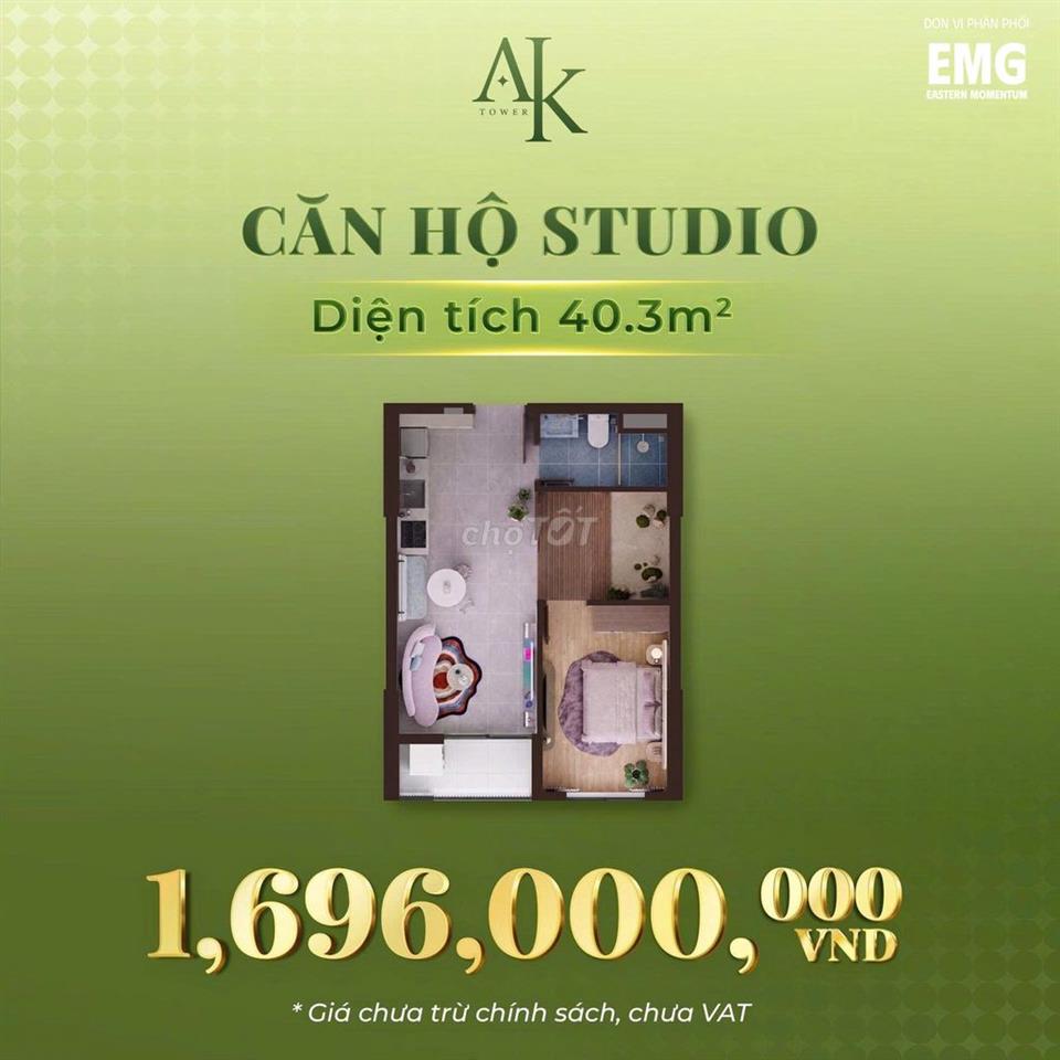 Studio 40,3m² A&K Tower Thuận An 1,696 tỷ chưa trừ ưu đãi, mua nhà 0Đ
