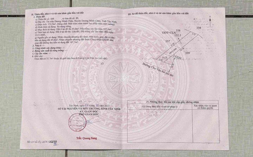 ĐẤT MẶT TIỀN CHU VĂN AN, DƯƠNG MINH CHÂU, TÂY NINH