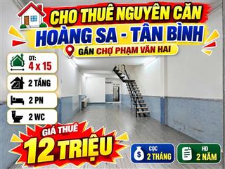 Cho thuê nhà mặt tiền thụt Hoàng Sa Tân Bình, 4x15m, 12tr