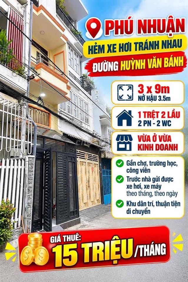 Cho thuê nhà HXH tránh nhau Huỳnh Văn Bánh Phú Nhuận - 15tr