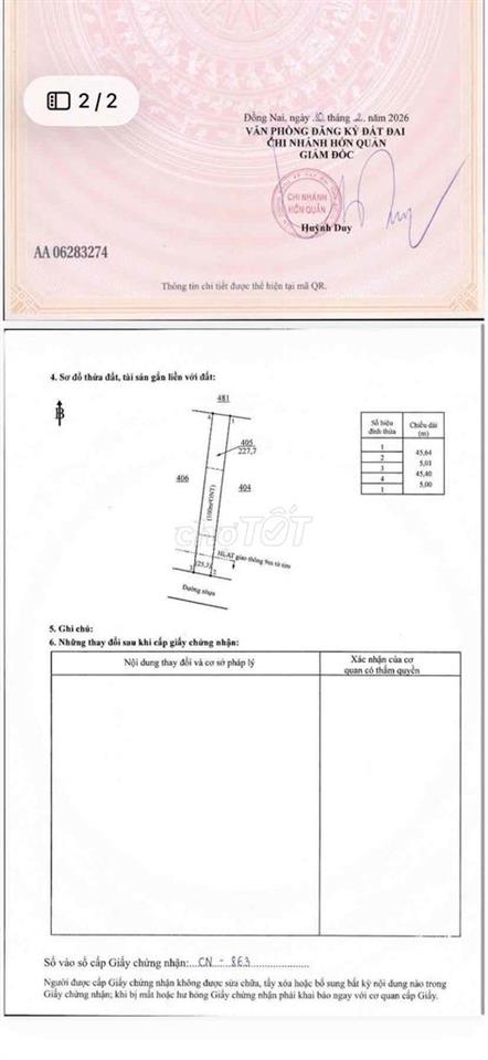 Chính chủ bán đất Tân Quan, Đồng Nai – 227,7m² – có 100m² đất ở
