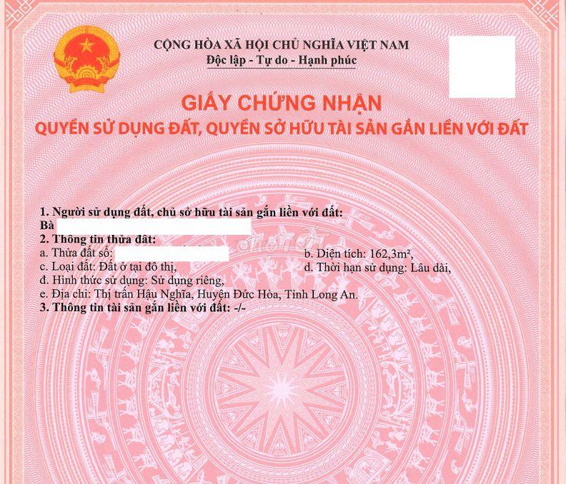 Đất FULL THỔ CƯ kế Vinhomes Hậu Nghĩa - 162,3 m2  - 2ty6