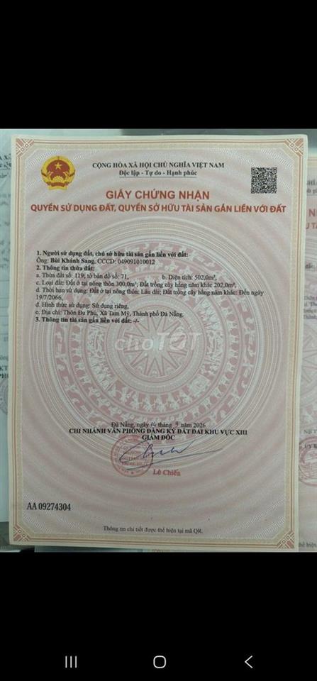 Đất ở thôn đa phú tam mỹ đông 502m2