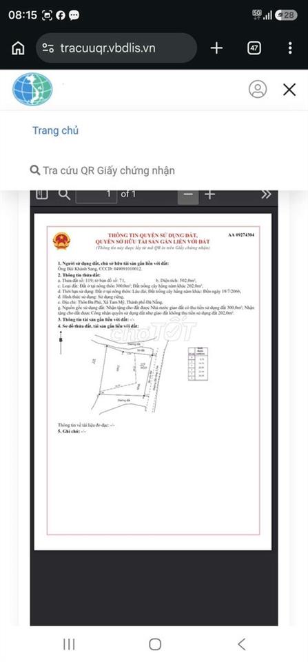 Đất ở thôn đa phú tam mỹ đông 502m2