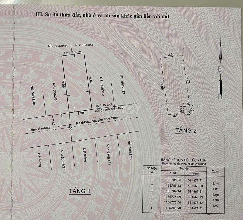 BÁN NHÀ HẺM XE HƠI NGUYỄN QUÝ YÊM Q.BÌNH TÂN 4,5 TỶ