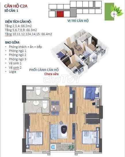 CHO THUÊ CĂN HỘ 3PN 66m2 – FULL NỘI THẤT MỚI - ECOGARDEN HUẾ