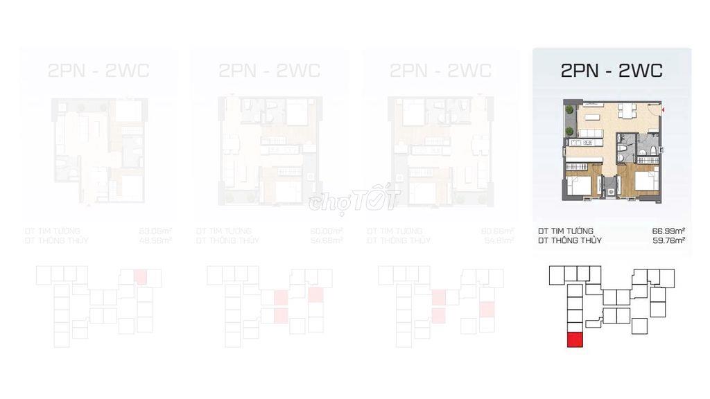 Diamond Boulevard 2PN - 2WC 66,99m² tầng 26 – bán nhanh, giá 2,6 tỷ