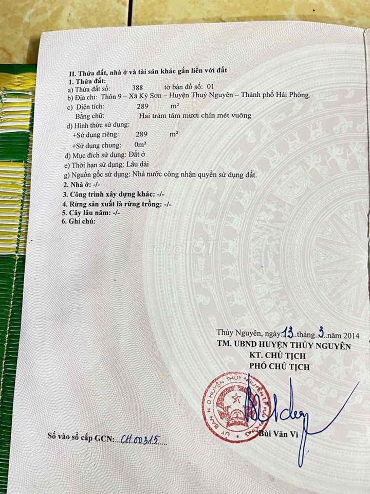 bán đất thổ cư thôn 9 Kỳ Sơn_ Việt Khê_ thuỷ Nguyên chưa đến 1 tỷ