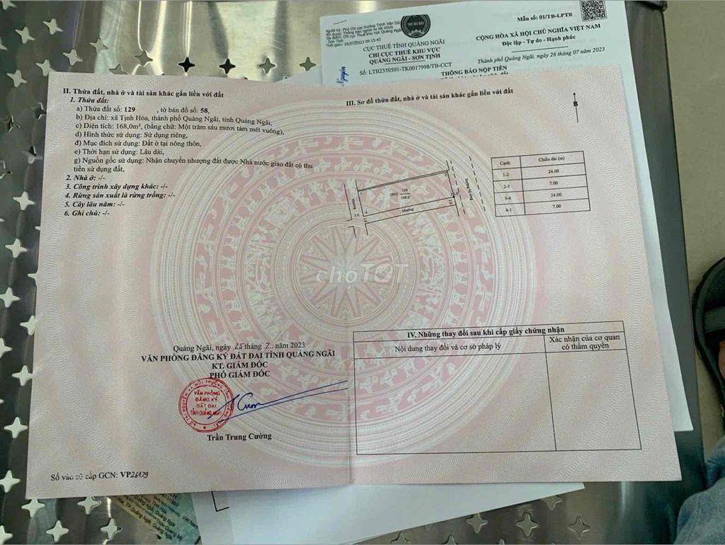 Bán đất mặt tiền công viên Tịnh Hoà full thổ cư