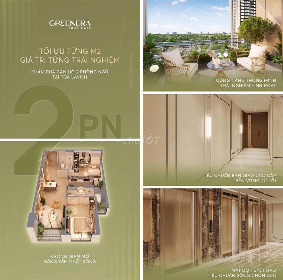 GIẢM 1 TỶ SO VỚI GIÁ CHỦ ĐẦU TƯ – BÁN CĂN 2PN SM2 GREENERA SOUTHMARK