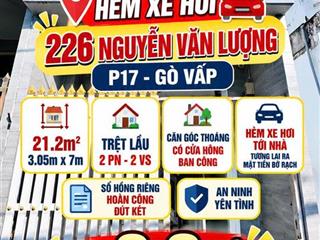 Nhà Nguyễn Văn Lượng P17 Gò Vấp 21m2 , hẻm xe hơi  giá 2.6tỷ