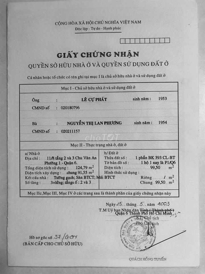 NHÀ TẦNG 1 - 100m2 SÀN - SỔ RIÊNG - CHỢ LỚN Q6
