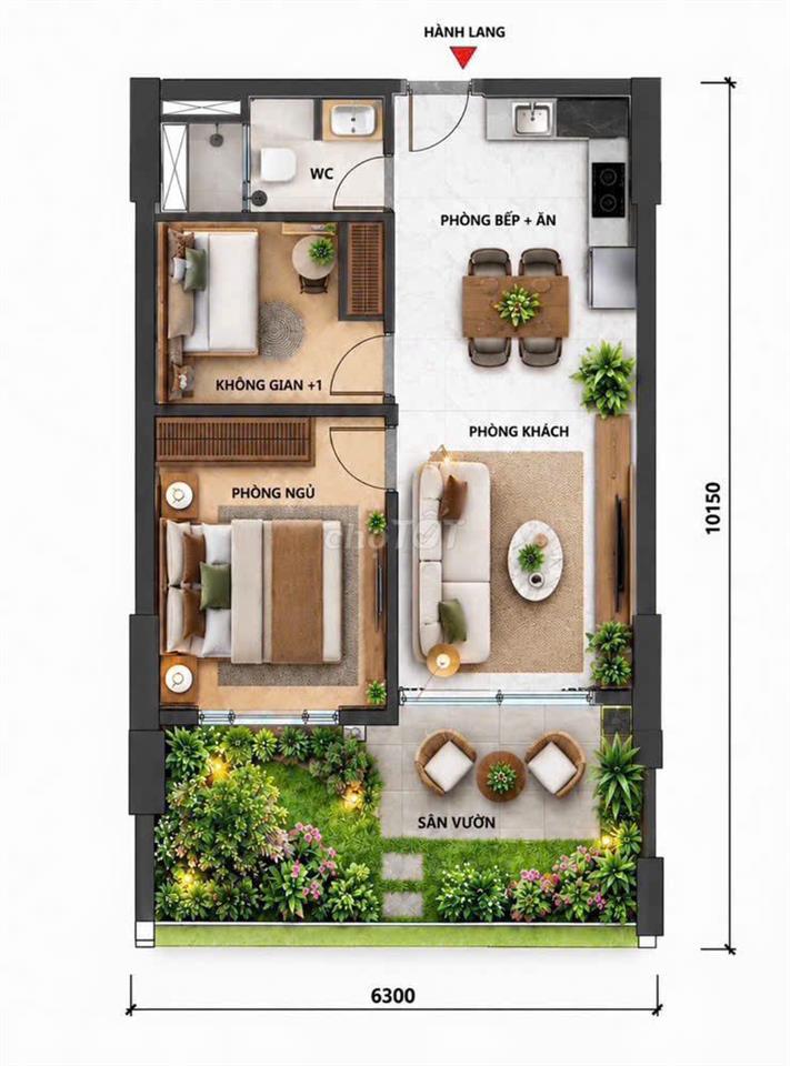 Em đang có căn 2 phòng ngủ có sân vườn giá 2,6 tỷ giá full HĐ