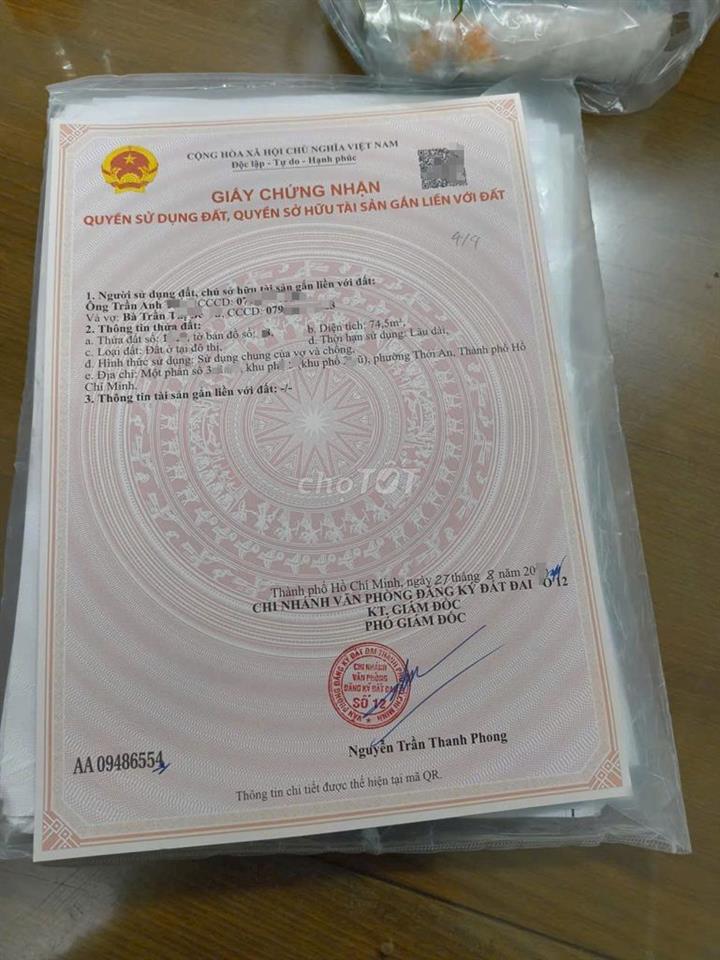 BÁN ĐẤT FULL THỔ CƯ - PHƯỜNG THỚI AN  - ĐƯỜNG TA-20. 75M2- GIÁ HƠN 3T