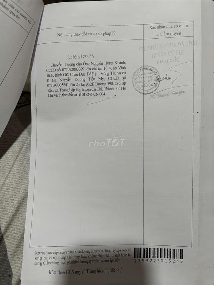 Bán đất thổ cư củ chi