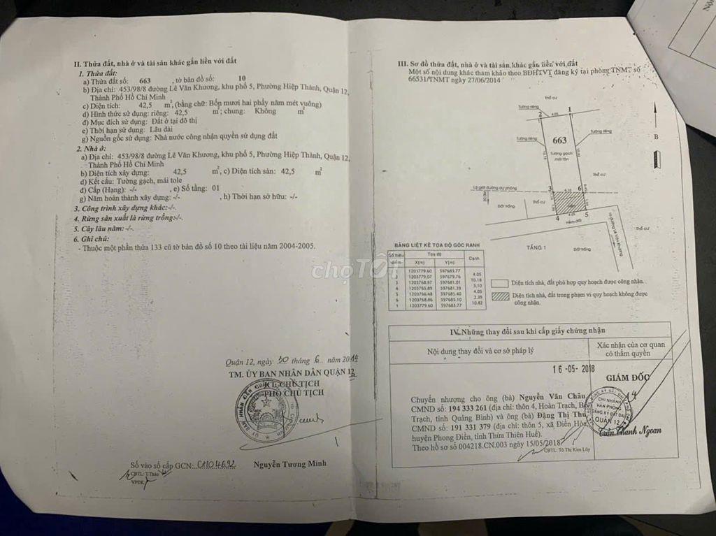 BÁN NHANH CĂN NHÀ TÂM HUYẾT ĐƯỜNG LÊ VĂN KHƯƠNG CÓ SỔ ĐỎ