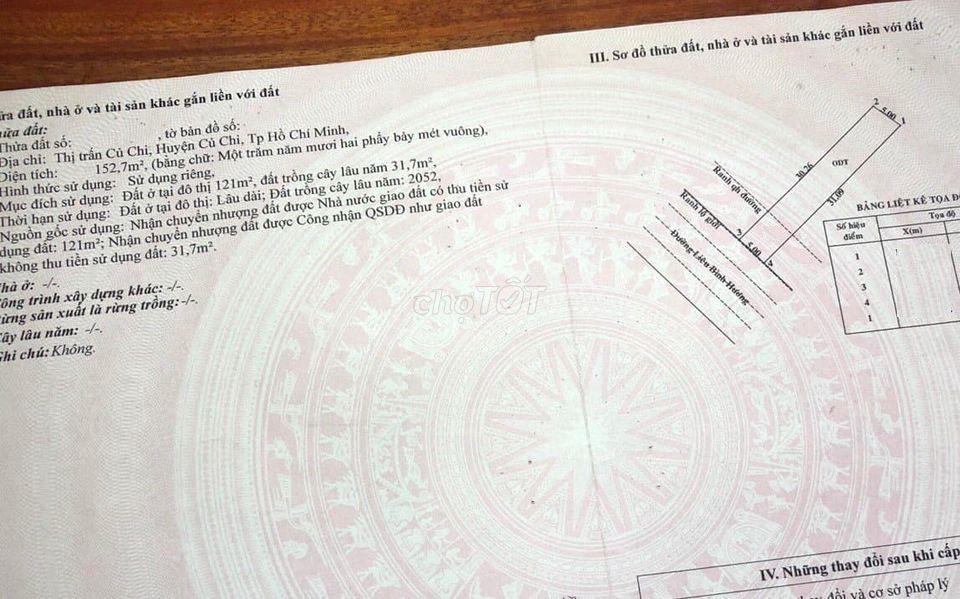 Bán nhà cấp 4 153m2 Đ. Liêu Bình Hương, TT Củ Chi, SHR, Giá 980 Triệu.