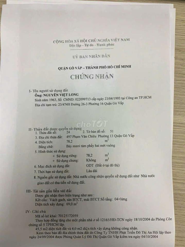Bán nhà mặt tiền gò vấp giá ***.