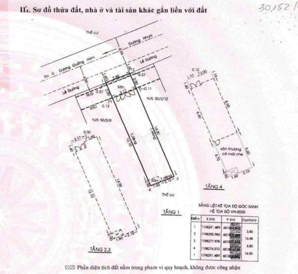 Nhà Phạm Huy Thông P6 GV, 61m2, 4tầng BTCT, hẻm thông 6m, SHR, 10tỷ5TL
