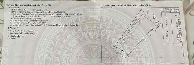 Bán đất thương mại dịch vụ, diện tích 9662m2, Tân Hạnh, Biên Hòa, ĐN